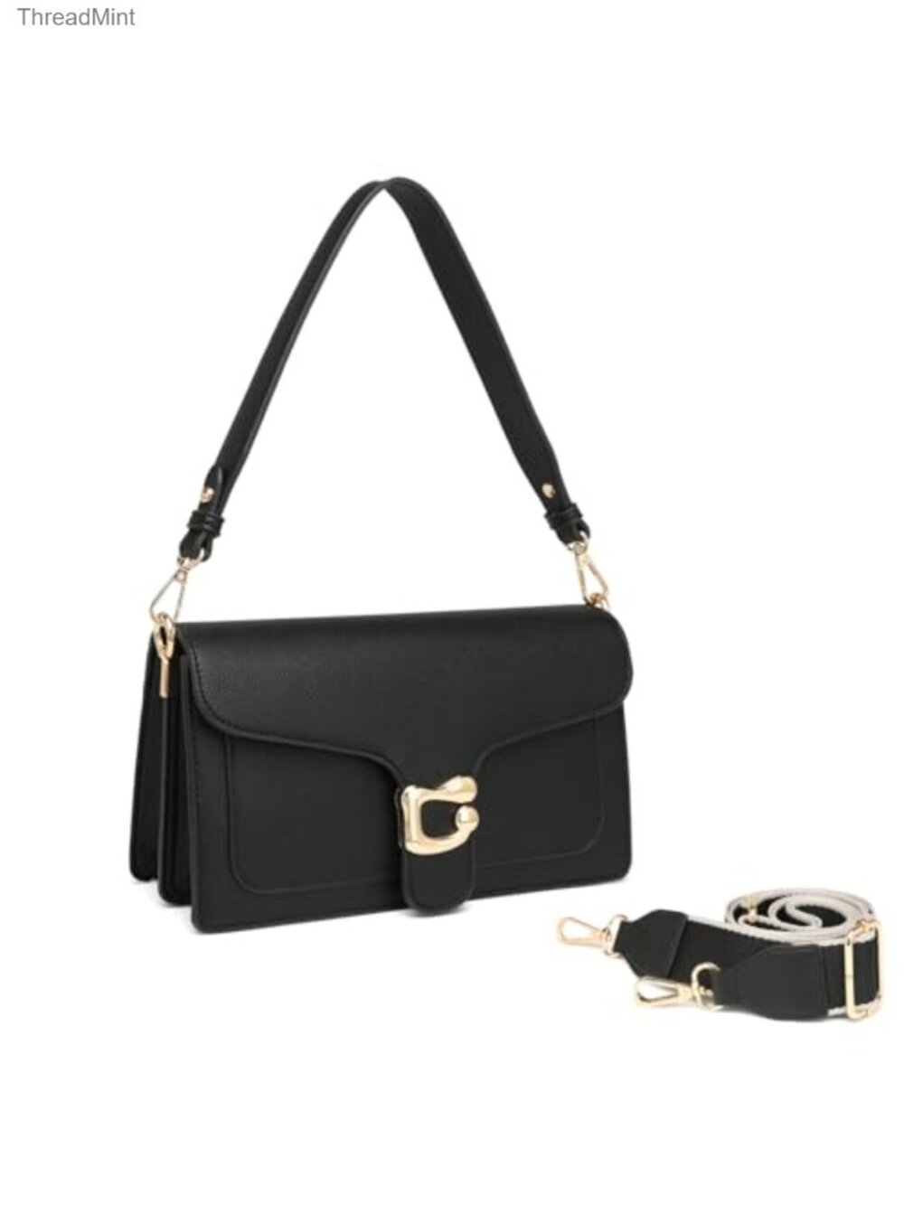 Faux Leather Crossbody Bag Purse with 2 Straps for Women